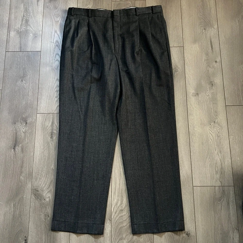 LL Bean Mens Wool Cashmere Pleated Dress Pants Charcoal Gray Waist 42 RN71341